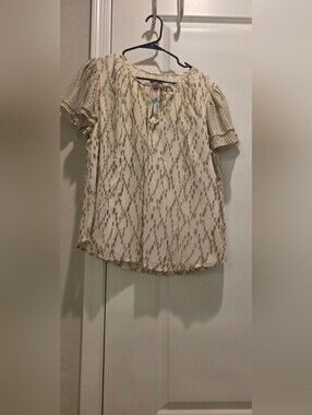 Vince Camuto Cream Blouse with Gold Dot Print
